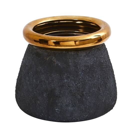 8" Stone Planter with Bronze Rim